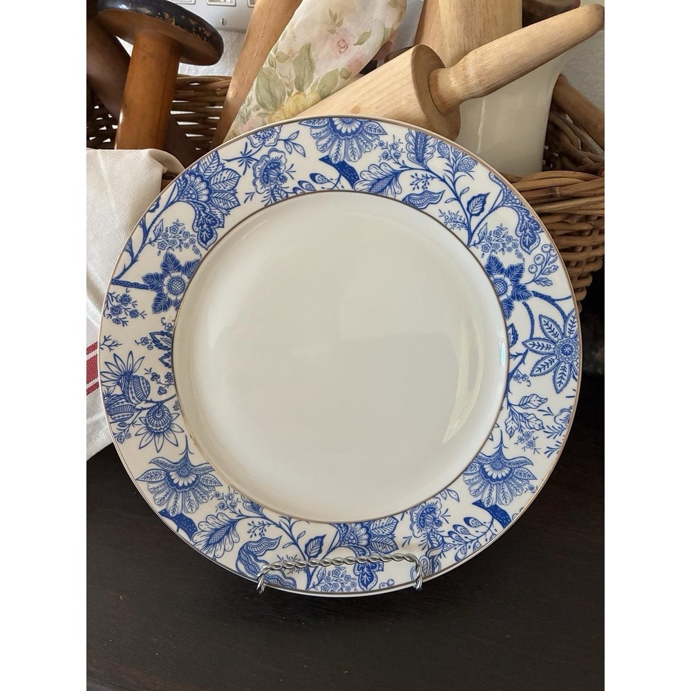 Grace Teaware Porcelain Dinner Plate Blue Floral Rim Round Dishwasher Safe China